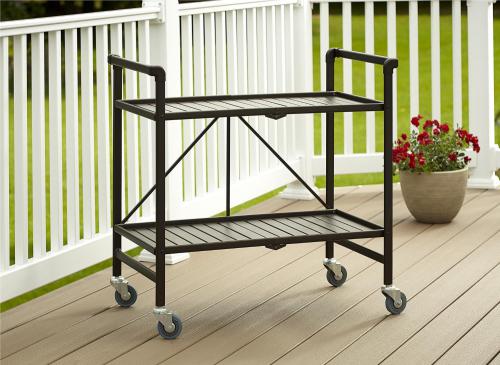 Cosco 87501SBDE SMARTFOLD Folding Serving Cart, Upscale Appearance that's great for everyday or occasional use, No Tool Assembly, Transforms an outdoor space quickly and easily, SMARTFOLD technology enables a flat fold for easy store during the off season or while not in use, Perfect for an intimate dinner or large party, UPC 044681870088 (87501-SBDE 87501 SBDE 87501SBD)