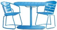 Cosco 87800BTQE Blue Metro Retro All Steel Nesting Bistro Set; One box shipment; Outdoor protected material; Ideal for patio, porch, poolside or garden; Small space compatible; Minimal maintenance required; Dimensions Chair 20.470"W x 22.050"D x 29.530"H, Table 39.760"W x 18.900"D x 29.530"H; Weight 52.03 lbs; UPC 044681870354 (87800 BTQE 87800-BTQE) 