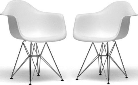 Wholesale Interiors DC-622C Baxton Studio Dario White Molded Plastic Chair, Ergonomically-shaped and curved seat provides proper support, Steel Eiffel base in chrome finish ensure years of dependable use, Black plastic feet with protectors help protect hardwood flooring, Set includes two chairs, UPC 878445007287 (DC622C DC-622C DC 622C)