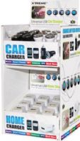 Xtreme 88000 Car and Travel Charger USB Adapter Display (36 Pieces) For use with Mobile phones, MP3 players, Cameras, Camcorders and GPS; Car tray includes 24 pieces; Home tray includes 12 pieces; 1000mAh power compatibility; Removable trays for display; UPC 805106880002 (88-000 880-00) 