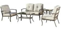 Cosco 88530DBTTE Dark Brown Outdoor 5-Piece Serene Ridge Aluminum Patio Furniture Conversation Set with Cushions and Cofee Table; Ideal for patio, porch, poolside or garden, Removable cushions for easy cleaning; Durable, light weight powder coated aluminum frames; Assembly required with all hardware and tools included; Minimal maintenance required; (88530 DBTTE 88530-DBTTE) 
