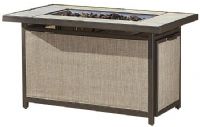 Cosco 88533DBTE Dark Brown Outdoor Serene Ridge Aluminum Propane Gas Fire Pit Table with Lid, Rectangular; Starts easily with electronic ignition, Starter uses 1 AA Battery; BTU rating of 40,000 BTU/hour; CSA Certified; Durable structural integrity; Easy to clean, maintain and move; Uses 20-lb propane tank with Type A valve, not included; UPC 044681880193 (88533 DBTE 88533-DBTE) 