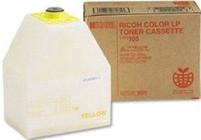 Ricoh 885373 Type 105 Yellow Laser Toner Cartridge for use with Ricoh Aficio AP3800C and AP3850C Digital Color Laser Copiers, Estimated Yield 10000 pages @ 5% average area coverage, New Genuine Original OEM Ricoh Brand (885-373 885 373)