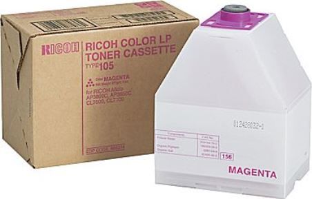 Ricoh 885374 Type 105 Magenta Laser Toner Cartridge for use with Ricoh Aficio AP3800C, AP3850C, CL7000, CL7000CMF and CL7100 Printers, Estimated Yield 10000 pages @ 5% average area coverage, New Genuine Original OEM Ricoh Brand, UPC 026649880360 (885-374 885 374 88-5374 8853-74)