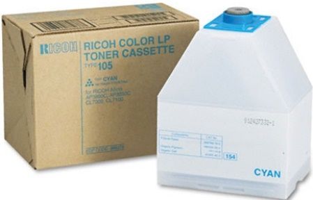 Ricoh 885375 Type 105 Cyan Laser Toner Cartridge for use with Ricoh Aficio AP3800C and AP3850C Digital Color Laser Copiers, Estimated Yield 10000 pages @ 5% average area coverage, New Genuine Original OEM Ricoh Brand, UPC 026649880377 (885-375 885 375 88-5375 8853-75)