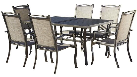Cosco 88537DBTE Dark Brown Outdoor 7 Piece Serene Ridge Aluminum Patio Dining Set, Outdoor protected fabric; Durable, light-weight powder-coated aluminum frames; Assembly required with All hardware and tools included; Minimal maintenance required; UPC 044681880223 (88537 DBTE 88537-DBTE) 
