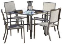 Cosco 88538DBTE Dark Brown Outdoor 5 Piece Serene Ridge Aluminum Patio Dining Set; Outdoor protected fabric; Durable, light-weight powder-coated aluminum frames; Assembly required with All hardware and tools included; Umbrella opening in center of table; UPC 044681880230 (88538 DBTE 88538-DBTE) 