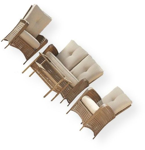Cosco 88590ABTTE Brown Outdoor 4 Piece Lakewood Ranch Steel Woven Wicker Patio Furniture Conversation Set With Cushions and Coffee Table; Powder-coated steel frame is weather resistant; Removable cushions for easy cleaning; Assembly required with all hardware and tools included; UPC 044681880278 (88590-ABTTE 88590 ABTTE)