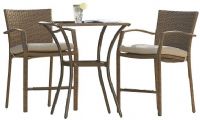 Cosco 88594ABTE Brown Outdoor 3 Piece High Top Bistro Lakewood Ranch Steel Woven Wicker Patio Balcony Furniture Set with Cushions; Powder-coated steel frame is weather resistant; Removable cushions for easy cleaning; Assembly required with all hardware and tools included; UPC 044681880285 (88594-ABTE 88594 ABTE) 