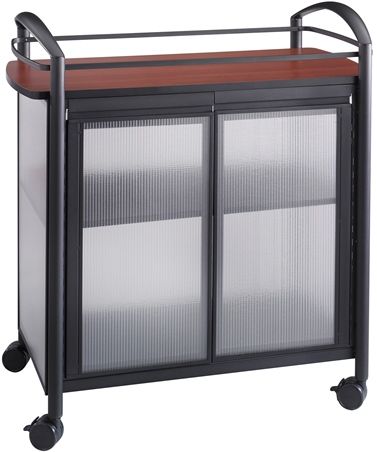 Safco 8966BL Impromptu Refreshment Cart, Cherry Top/Black Frame; 200 lbs. Weight Capacity; Powder Coat Paint/Finish; Top Dimensions 34