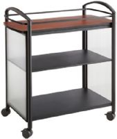 Safco 8967BL Impromptu Beverage Cart, Black; 200 lbs. Weight Capacity; Powder Coat Paint/Finish; Top Dimensions 34"w x 17"d; 2 1/2" Diameter Wheel/Caster Size; 100 lbs. top shelf, 50 lbs. lower shelves Capacity; Steel (frame)/Polycarbonate (side panels) Materials; GREENGUARD; Four swivel casters, (2 locking); Dimensions 34"w x 19 1/2""d x 36 1/2"h; Weight 30 lbs. (8967-BL 8967 BL 8967B) 