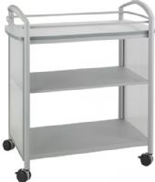 Safco 8967GR Impromptu Beverage Cart, Gray; 200 lbs. Weight Capacity; Powder Coat Paint/Finish; Top Dimensions 34"w x 17"d; 2 1/2" Diameter Wheel/Caster Size; 100 lbs. top shelf, 50 lbs. lower shelves Capacity; Steel (frame)/Polycarbonate (side panels) Materials; GREENGUARD; Four swivel casters, (2 locking); Dimensions 34"w x 19 1/2""d x 36 1/2"h; Weight 30 lbs. (8967-GR 8967 GR 8967G) 