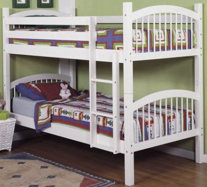 Linon 9016NWHT-A-KD-U Twin Bunk Bed, White, Strong pine construction and high-quality components, Top bed features a fixed and sturdy ladder and a rail to ensure a safe navigation for your children, Twin size bunk bed comes in an all white finish, 44.5 x 79.4 x 60.6 inches Dimensions (9016NWHT A KD U 9016NWHTAKDU)
