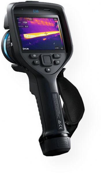 FLIR 90203-0101-NIST Model E96-42-NIST Advanced Thermal Imaging Camera, Black, 42-degree NIST Certified Lens; UltraMax and MSX image enhancement; 5 MP, with built-in LED photo/video lamp; 4 in., 640  480 pixel touchscreen LCD with auto-rotation; Removable SD card; Continuous LDM, One-shot LDM, One-shot contrast,and Manual focus; Real-time radiometric recording (FLIR902030101NIST FLIR 90203-0101-NIST E9642NIST TERMAL CAMERA)