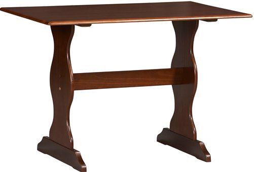 Linon 90368WAL-01-KD-U Chelsea Walnut Break Nook Table; Seats five people comfortably; Create a cozy spot for meals and conversation in any corner of the kitchen; Rich walnut finish on this corner nook provides a traditional look to this highly functional piece; Dimensions 43