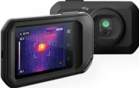Flir 90501-0201 Model C3-X Compact Professional Thermal Camera, Black; Multi-Spectral Dynamic Imaging; Wi-Fi; LED Flashlight; 80 x 60 Resolution; 3.5 in. Screen; Focus-free; 5 MP Digital Camera; Automatic/Manual Level and Span; Rechargeable Built-in Lithium Ion Battery; Auto Orientation; Capacitive Touch; 4 Hours Operating Time; 6.6-feet Drop Resistant; 8.7 Hz Frequency; 53.6-Degree FOV; UPC 845188022945 (FLIR905010201 FLIR 90501-0201 C3-X THERMAL) 