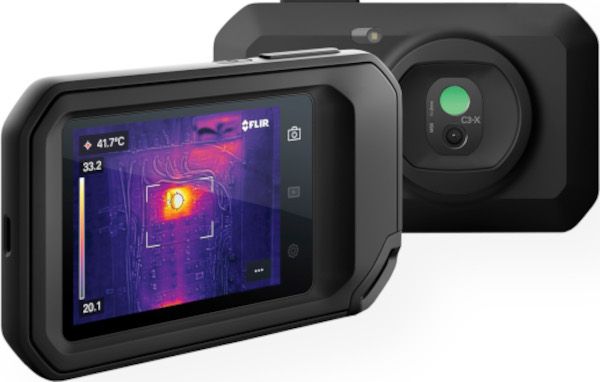 Flir 90501-0201 Model C3-X Compact Professional Thermal Camera, Black; Multi-Spectral Dynamic Imaging; Wi-Fi; LED Flashlight; 80 x 60 Resolution; 3.5 in. Screen; Focus-free; 5 MP Digital Camera; Automatic/Manual Level and Span; Rechargeable Built-in Lithium Ion Battery; Auto Orientation; Capacitive Touch; 4 Hours Operating Time; 6.6-feet Drop Resistant; 8.7 Hz Frequency; 53.6-Degree FOV; UPC 845188022945 (FLIR905010201 FLIR 90501-0201 C3-X THERMAL)