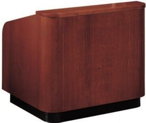 Oklahoma Sound 910-MY/WT Wood Veneer Non-Sound Table Top Lectern, Mahogany on Walnut, Modern stylistic radius curves and contoured edging, Reading lamp illuminates generous reading surface large enough for 3 ring binder, Digital timepiece included, 28H x 24W x 20D, 55lbs (910MYWT 910-MY-WT 910MY/WT 910 MY/WT 910-MY 910MY)