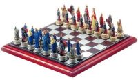 Excalibur 916  King Arthur Court with wood cabinet Hand Painted Chess Set with Deluxe Wood Cabinet Board, Deluxe set comes with convenient storage for each chess piece  (9 16 9-16 916)