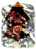 River City Clocks 917-12 Cottage Birdhouse 12", Brown, Solid wood case construction, Polyresin Accents on the Front Case, Screened Roman Numeral Dial, Polyresin Pendulum and Weights, Birdhouse Measures 11" x 8" W (91712 917 12 BIRD HOUSE) 