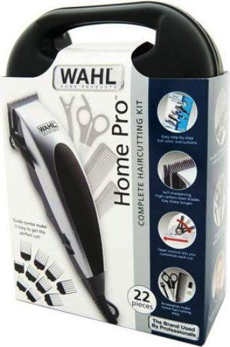 Wahl 9243-2208 Home Pro Complete 22 Pieces Haircutting Kit; Includes: Multi-cut clipper, blade guard, scissors, styling comb, barber comb, pocket comb, cleaning brush, blade oil, 3 hair clips, 10 guide combs, and full-color English and Spanish instructions; Thumb-adjustable taper control allows multiple cutting lengths with single flip of lever (92432208 9243 2208) 