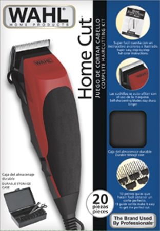 Wahl 9243-2808 HomeCut 20-Pieces Complete Hair Cutting Kit; Includes: Cutter, Blade guard, Case, 2 hair clips, Scissors, Barber comb, Comb for styling, Comb, Oil, Brush to clean, 9 combs guides, Guide left ear, Guide right ear and Instructions; UPC 04391700032 (92432808 9243 2808 924-32808 92432-808) 