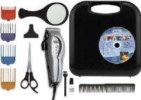 Wahl 9281-210 Pet-Pro Complete Pet Clipper Kit; Self-sharpening, high-carbon steel blades are precision ground to stay sharp longer; Powerdrive cutting system easily cuts the thickest hair with 30% more power; Includes clipper, blade guard, storage case, oil, cleaning brush, scissors, styling comb, mirror, four guide combs and instructional dvd; UPC 043917928128 (9281210 9281 210 928-1210) 