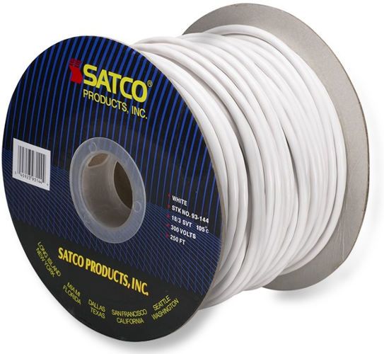 Satco 93-114 18/3 SVT Pulley Cord, Three Conductors, Rated for 150 Degrees Celsius and 300 Volts, White; UL Classified as UL Listed; UPC 045923931444 (SATCO93-114 SATCO 93-114 SATCO93/114 SATCO 93114 SATCO 93 114 SATCO93114)