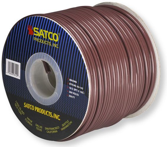 Satco 93-142 16/2 SPT-2 AWG 16 Wire, Brown, UL Listed, 2 Conductors, Rated for 105 Degrees Celsius, Rated for 300 Volts, Length 250 Feet per Spool, Weight 9.25 Pounds, UPC 045923931420 (SATCO 93-142 SATCO 93142 SATCO 93 142 SATCO93-142 SATCO93 142 SATCO 93 142)