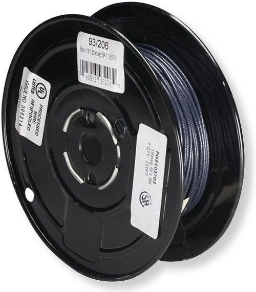 Satco 93-206 18/1 Stranded Braid SF-1 Wire, Single Conductor, Black; Rated for 200 Degrees Celsius and 600 Volts; UL Classified as UL Listed; UPC 045923932069 (SATCO 93-206 SATCO93-206 SATCO 93/206 SATCO 93206 SATCO93206 SATCO 93 206)