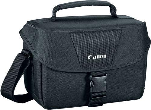 Canon 9320A023 EOS Shoulder Bag 100ES (Black); For added comfort, the shoulder strap has a sliding, non-slip pad; A light gray interior is useful for locating gear under low light; The bag is made of water-repellent nylon for strength, protection, and durability; Material: Water-repellent nylon; Type of Closure: Quick-release buckle; Interior Dimensions: 10.0 x 7.0 x 4.5