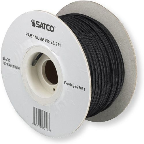 Satco 93-211 18/2 Rayon Braid AWG 18 Electrical Wire, 2 Conductors, Black, Rated for 90 Degrees Celsius, 250 Feet per Reel, Weight 10 Pounds, UPC 045923932113 (SATCO93211 SATCO93-211 SATCO93/211 SATCO 93211 SATCO 93-211 SATCO 93/211)