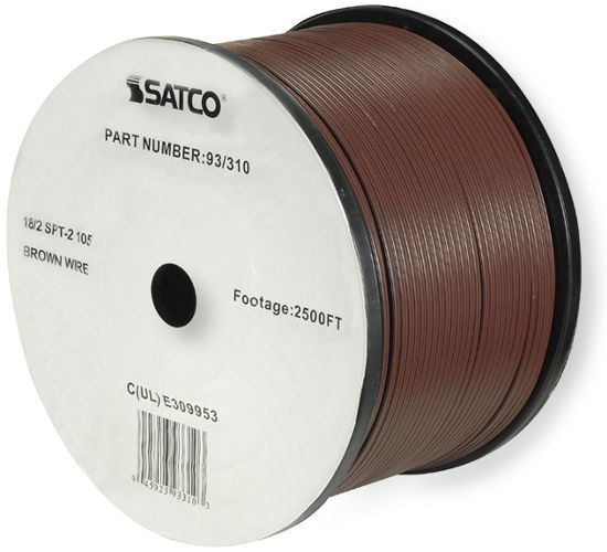  Satco 93-310 18/2 SPT-2 Bulk Wire, AWG 18 Electrical Wire, 2 Conductors, Brown, Rated for 300 Volts and 105 Degrees Celsius, UL Classified as cULus Listed, 2500 Feet per reel, Weight 75 pounds, UPC 045923933103 (SATCO93-310 SATCO 93310 SATCO 93/310 SATCO-93 310)