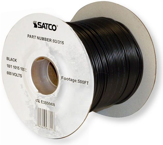 Satco 93-315 18/1 AWG 18 Stranded UL 1015 Wire, Black, Rated for 105 Degrees Celsius, Rated for 600 Volts, Length 500 Feet per Spool, Weight 7.00 Pounds, UPC 045923933158 (SATCO 93-315 SATCO 93315 SATCO 93 315 SATCO93315 SATCO93-315 SATCO 93 315)