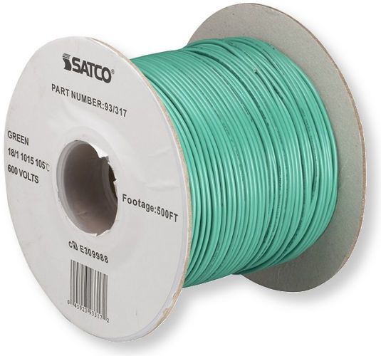 Satco 93-317 18/1 AWG 18 Stranded UL 1015 Wire, Green, Rated for 105 Degrees Celsius, Rated for 600 Volts, Length 500 Feet per Spool, Weight 7.00 Pounds, UPC 045923933172 (SATCO 93-317 SATCO 93317 SATCO 93 317 SATCO93317 SATCO93-317 SATCO 93 317)