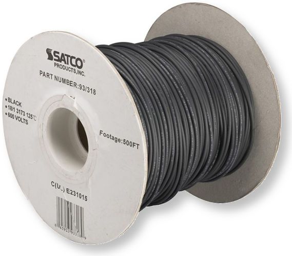 Satco 93-318 18/1 AWG 18 Stranded AWM UL 3173 Wire, Single Conductor, Black; Rated for 125 Degrees Celsius and 600 Volts; UL Classified as cRUus Recognized Component; UPC 045923933189 (SATCO 93-318 SATCO 93318 SATCO 93/318 SATCO 93 318 SATCO93-318 SATCO93318)