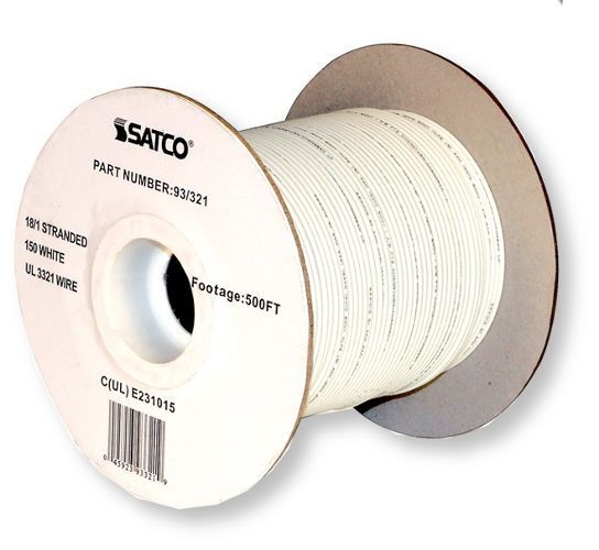 Satco 93-321 18/1 AWG 18 Stranded AWM UL 3321 Wire, Single Conductor, White; Rated for 150 Degrees Celsius and 600 Volts; UL Classified as cRUus Recognized Component; UPC 045923933219 (SATCO 93-321 SATCO 93321 SATCO 93/321 SATCO 93 321 SATCO93-321 SATCO93321)