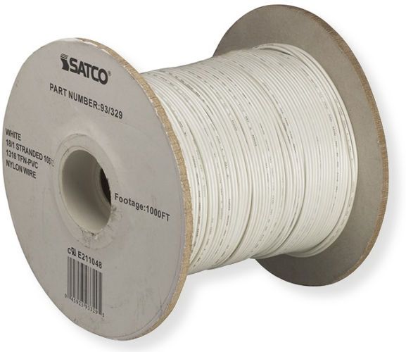 Satco 93-329 18/1 UL 1316 AWM TFN-PVC Nylon Wire , Single Conductor, White; Rated for 105 Degrees Celsius and 600 Volts; UL Classified as cRUus Recognized Component; UPC 045923933295 (SATCO 93-329 SATCO 93329 SATCO 93/329 SATCO 93 329 SATCO93-329 SATCO93329)