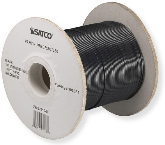 Satco 93-330 18/1 UL 1316 AWM TFN-PVC Nylon Wire , Single Conductor, Black; Rated for 105 Degrees Celsius and 600 Volts; UL Classified as cRUus Recognized Component; UPC 045923933301 (SATCO 93-330 SATCO 93330 SATCO 93/330 SATCO 93 330 SATCO93-330 SATCO93330)