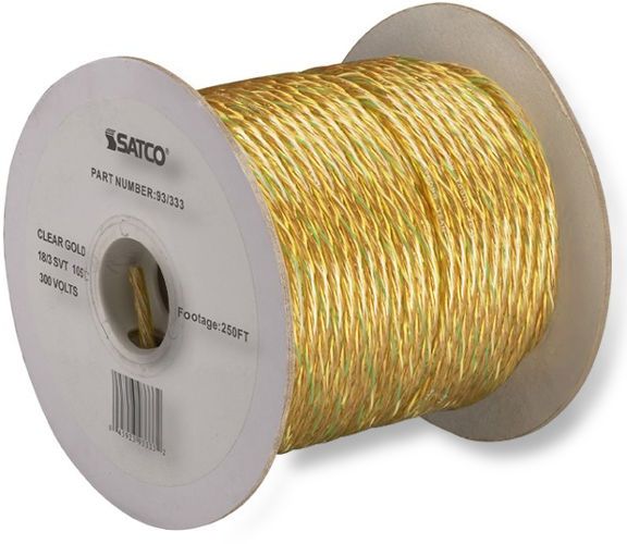 Satco 93-333 18/3 SVT Pulley Cord, Three Conductors, Clear Gold, UL not Listed, Length 250 Feet per Spool, Weight 28 Pounds, UPC 045923933332 (SATCO93-333 SATCO 93-333 SATCO93/333 SATCO 933333 SATCO 93 333 SATCO93333)