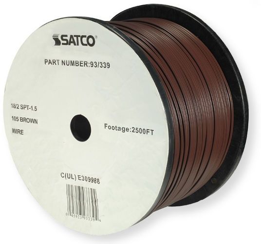 Satco 93-339 Type 18/2 SPT-1.5 Wire, AWG 18 Electrical Wire, 2 Conductors, Brown, Rated for 300 Volts and 105 Degrees Celsius, UL Classified as cRUus Recognized Component, 2500 Feet per reel, Weight 62.5 Pounds, UPC 045923933394 (SATCO93-339 SATCO 93339 SATCO 93/339 SATCO-93 339)
