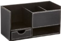 Safco 9393BL Leather Look Small Organizer, Black; Lavishly designed organizer will catch the eye of every passerby, and keep work essentials conveniently within reach; Dimensions 11 1/2"w x 5"d x 6"h; Weight 2 lbs. (9393-BL 9393 BL 9393B) 