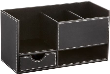 Safco 9393BL Leather Look Small Organizer, Black; Lavishly designed organizer will catch the eye of every passerby, and keep work essentials conveniently within reach; Dimensions 11 1/2