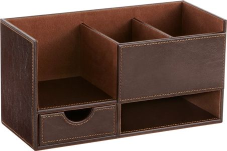 Safco 9393CE Leather Look Small Organizer, Chocolate; Lavishly designed organizer will catch the eye of every passerby, and keep work essentials conveniently within reach; Dimensions 11 1/2