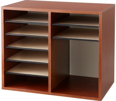 Safco 9420CY Wood Adjustable Literature Organizer with 12 Compartment, Cherry; 1/2