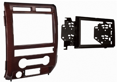 Metra 95-5822CM Ford F-150 2009-2010 Radio Adaptor, Double DIN radio provision, Painted a scratch resistant Curly Maple (matches F-150 King Ranch), Specifically for non NAV models that have the driver info switches in the factory panel, UPC 086429219391 (955822CM 955822CM 955822CM)
