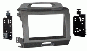 Metra 95-7344G Kia Sportage 2011-up Double DIN grey Radio Adaptor dash kit, Double DIN head unit provision, Painted Gray or Charcoal to match factory finish, Available finishes: 95-7344CH = Charcoal, 95-7344G = Grey, WIRING & ANTENNA CONNECTIONS (Sold Separately), Wiring Harness: 70-7304 Hyundai Kia harness 2010-up, Antenna Adapter: Not Required, Radio Housing trim plate/Double DIN Radio Housing bracket/ (4) Panel Clips, UPC 086429246625 (957344G 9573-44G 95-7344G)