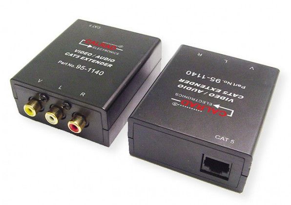 Calrad 95-1140 Small Compact Audio Video Balun (Pair); Black; Provides a simple low cost method of delivering composite video and stereo audio over UTP cable; 25k Gold plated jacks; ABS plastic chassis; UTP RJ-45 connector; 480i up to 984 Feet; UPC 601520911403 (951140 95-1140 95-1140-CALRAD CALRAD-95-1140 AUDIO95-1140 AUDIO951140)