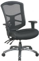 Office Star 95344 Pro-Line II ProGrid Series Back Leather and Mesh Seat Chair, Breathable ProGrid Back with Built-in Lumbar Support, One Touch Pneumatic Seat Height Adjustment, Dual Function Control, Ratchet Back Height Adjustment, Black Leather and Mesh Seat with Molded Foam, Height and Width Adjustable Arms with PU Pads (95-344 953-44 OfficeStar) 