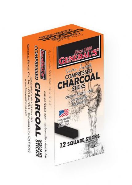 General's 957-6B Compressed Charcoal Sticks 6B; Handcrafted with a smooth, rich, black, formula making a traditional, versatile drawing tool for artists of all levels; Use to sketch or create broad strokes with the flat edge; Ideal for creating rubbings and backgrounds; Contains 12 square sticks, approximately .25